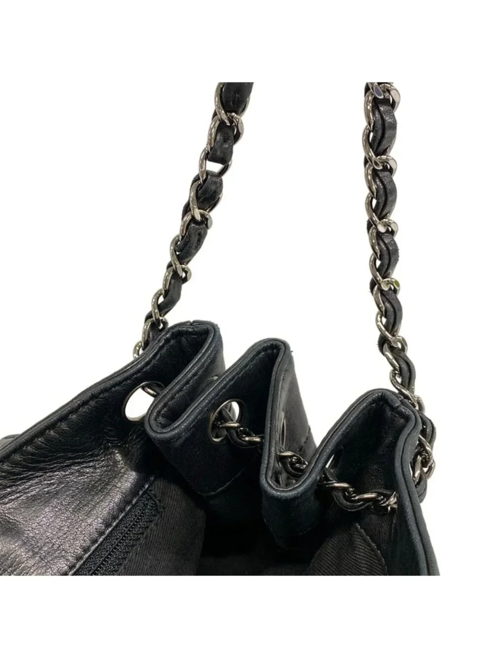 Chanel Shoulder Bag Black Chain Silver Logo Flap Lambskin